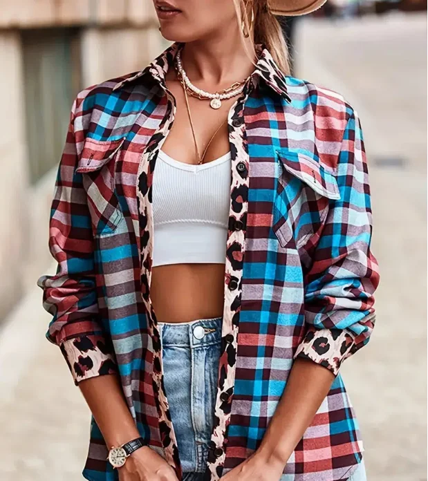 2022 Autumn Winter Shirts Female Women Turn Down Collar Plaid Leopard Print Long Sleeve Shirt Casual Daily Wear Womens
2022 Autumn Winter Shirts Female Women Turn Down Collar Plaid Leopard Print Long Sleeve Shirt Casual Daily Wear Womens