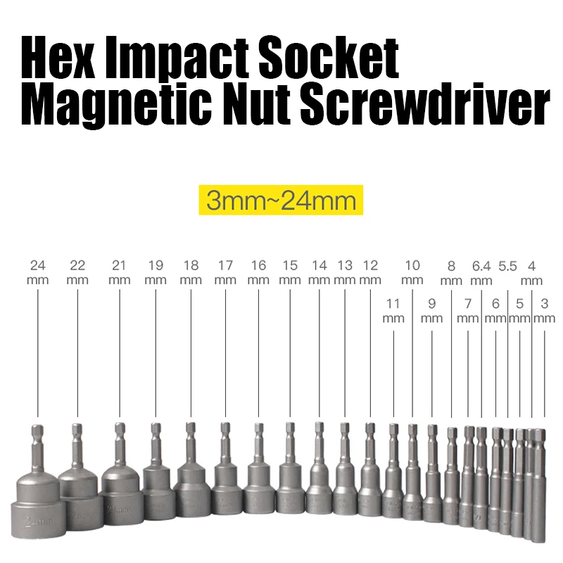 1PCS 5MM-19MM Hex Impact Socket Magnetic Nut Screwdriver Set 1/4 6.35MM Wrench Drill 65MM Long Adapter Electric Drill Socket Kit
1PCS 5MM-19MM Hex Impact Socket Magnetic Nut Screwdriver Set 1/4 6.35MM Wrench Drill 65MM Long Adapter Electric Drill Socket Kit