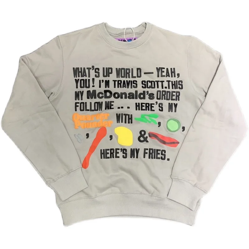 Travis Scott Cactus Jack CPFM Round Neck Loose Fashion Brand McDonald's Alphabet Sweatshirt
Travis Scott Cactus Jack CPFM Round Neck Loose Fashion Brand McDonald's Alphabet Sweatshirt