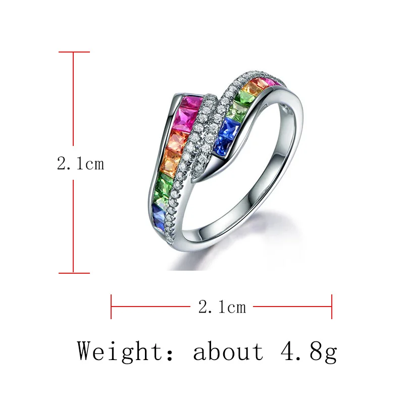 European and American Fashion Women Multicolor Rainbow AAA Zircon Ring Elegant Wedding Engagement Ring Shiny Luxury Jewelry
European and American Fashion Women Multicolor Rainbow AAA Zircon Ring Elegant Wedding Engagement Ring Shiny Luxury Jewelry