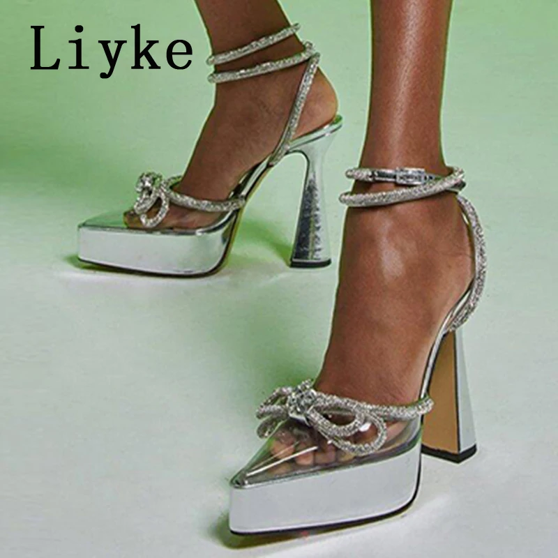 Liyke Size 35-42 Black Silver Super High Heels Ladies Fashion Crystal Bowknot PVC Transparent Women Pumps Sandals Platform Shoes
Liyke Size 35-42 Black Silver Super High Heels Ladies Fashion Crystal Bowknot PVC Transparent Women Pumps Sandals Platform Shoes