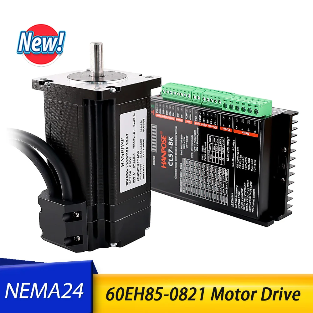 

Hybrid Step-servo motor NEMA24 Stepper Motor 4.0A 2.8N.m 60EH85-0821+CL57-BK CNC Controller Kit Closed Loop stepper motor Driver