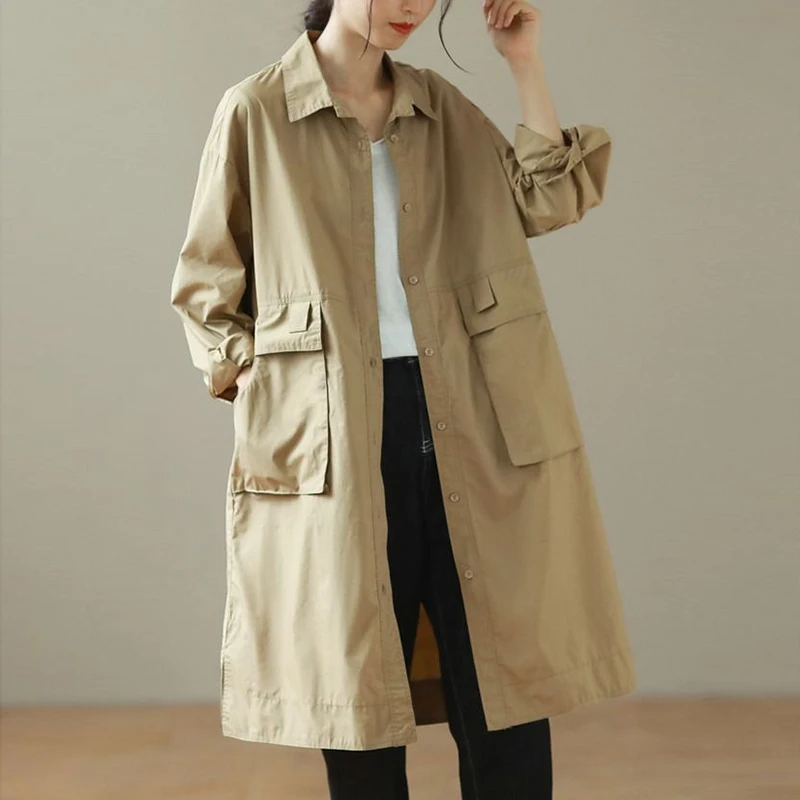 Large Size Women's Clothes New Spring Autumn Trench Coat High End Sense Long Style Cotton Linen Windbreake Casual Khaki Outwear
Large Size Women's Clothes New Spring Autumn Trench Coat High End Sense Long Style Cotton Linen Windbreake Casual Khaki Outwear