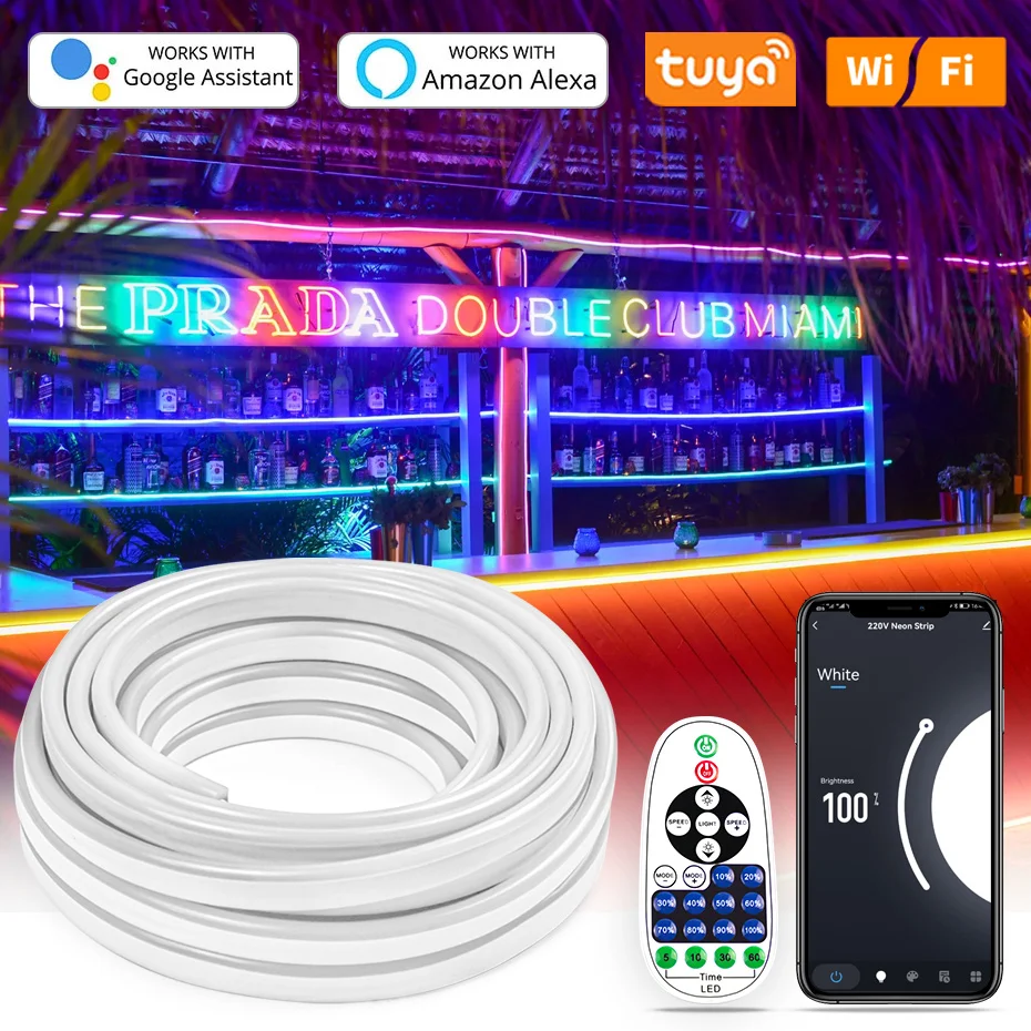 Dimmable LED Neon Light Strip AC 220V 2835 IP67 Waterproof Led Tape Ribbon 120LEDs/M Remote/Buletooth/WiFi Control with EU Plug 
Dimmable LED Neon Light Strip AC 220V 2835 IP67 Waterproof Led Tape Ribbon 120LEDs/M Remote/Buletooth/WiFi Control with EU Plug