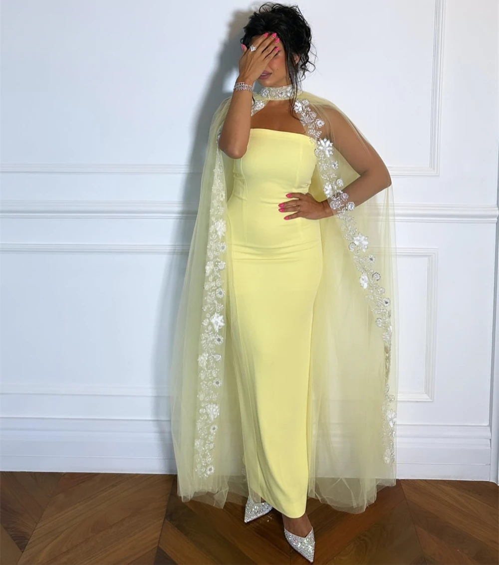 

Sayulita желтые платья для выпускного вечера без бретелек Женская одежда для Саудовской Аравии вечернее платье с аппликацией из бисера тюлевые платья для выпускного вечера