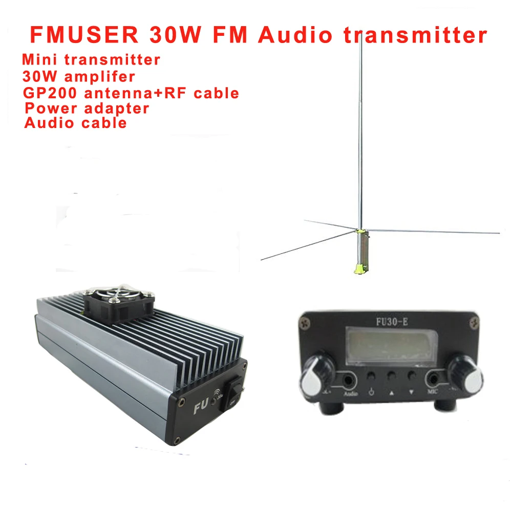 

Fmuser FU-30A FM Transmitter Radio Statopm 30W Amplifier With GP200 1/2 Wave Antenna For Drive-in Church, Auto Cinema
