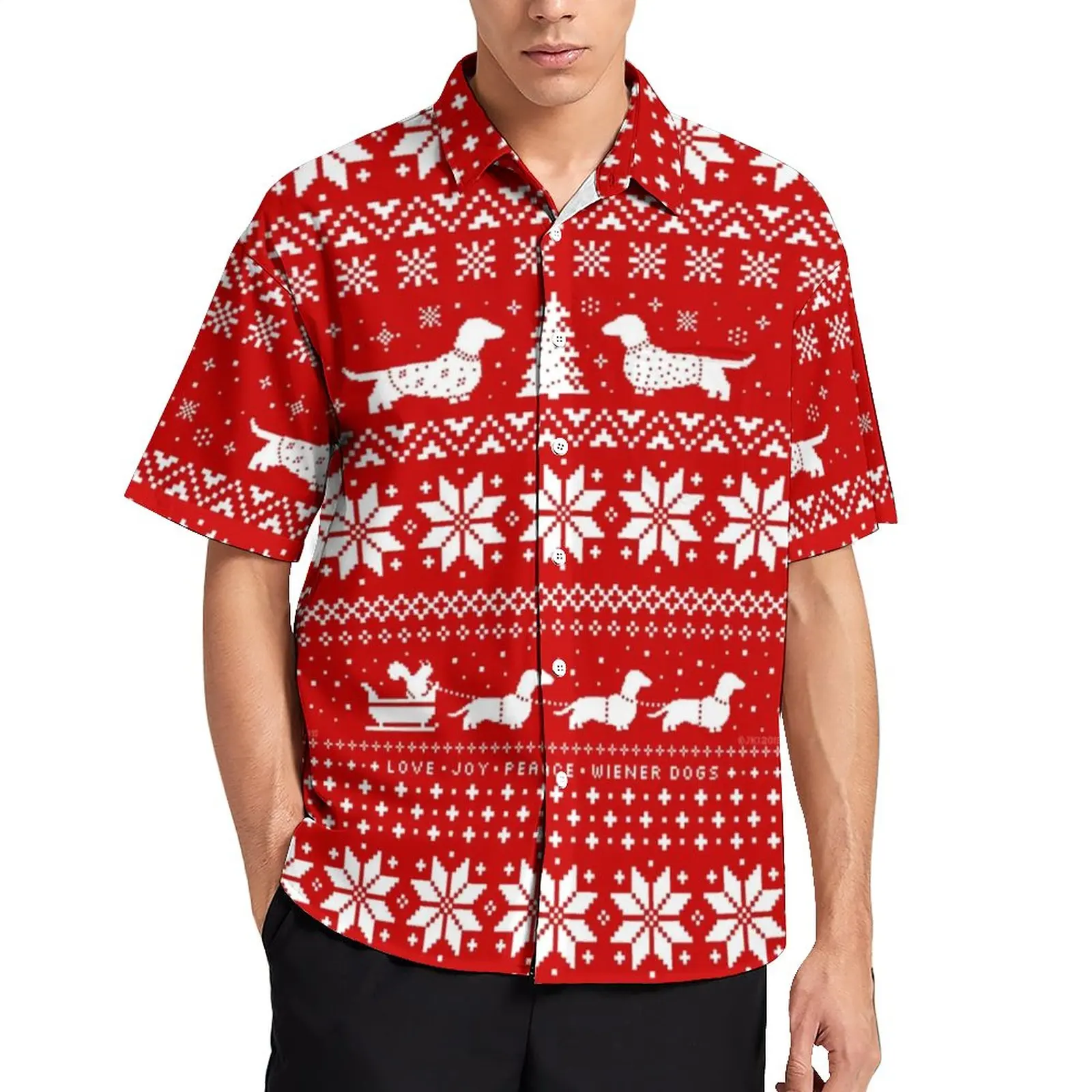 

Vintage Dog Print Blouses Man Dachshund Silhouettes Christmas Casual Shirts Short Sleeve Custom Stylish Oversized Beach Shirt