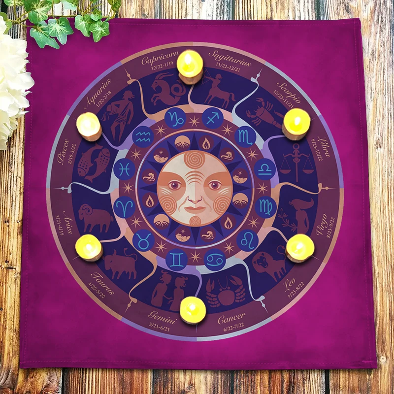 49cm Tarot Tablecloth Velvet Altar Cloth Pagan Astrology Sun Face Moon Phase Zodiac Signs Witchcraft Divination Oracle Card Pads
49cm Tarot Tablecloth Velvet Altar Cloth Pagan Astrology Sun Face Moon Phase Zodiac Signs Witchcraft Divination Oracle Card Pads