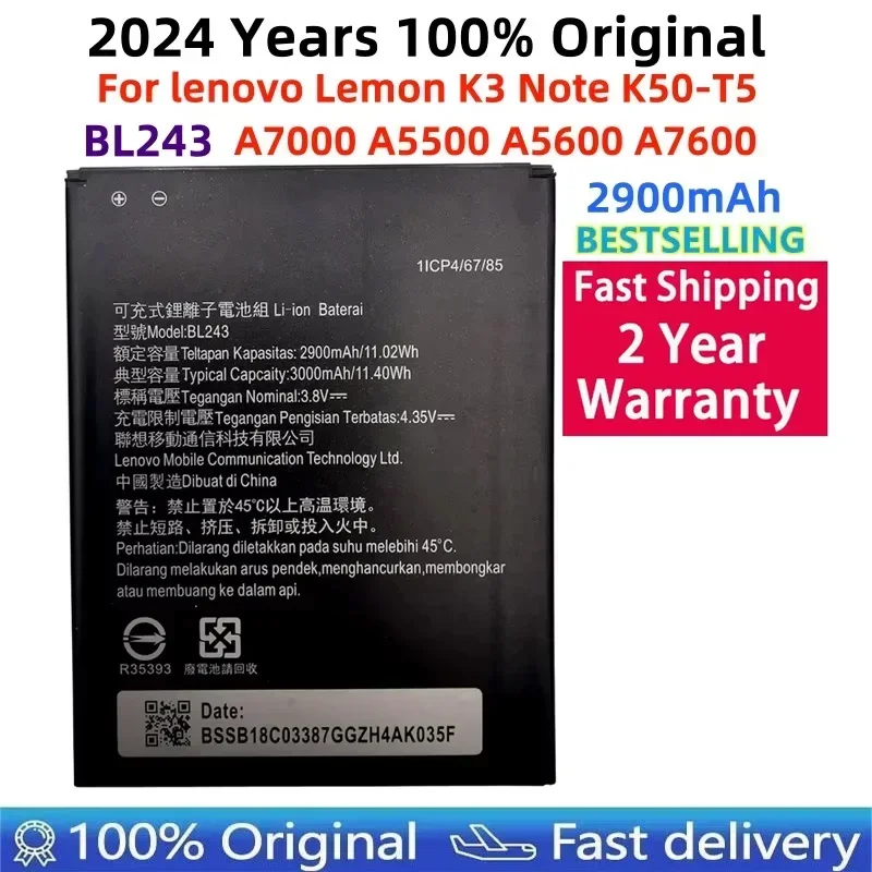 100% Оригинальный резервный аккумулятор BL243 для Lenovo K3 Note мобильный телефон A7000 A5500