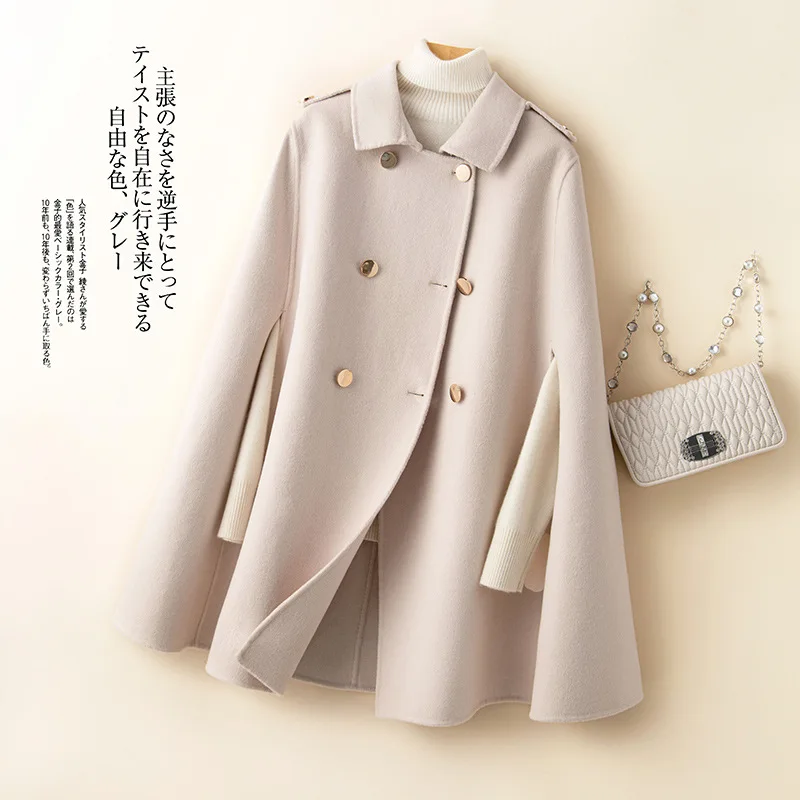 Autumn/Winter Double sided Cashmere Cloak Coat Women's British Mid length Bat Shaped Cloak Loose Hepburn Wind Fur Coat
Autumn/Winter Double sided Cashmere Cloak Coat Women's British Mid length Bat Shaped Cloak Loose Hepburn Wind Fur Coat