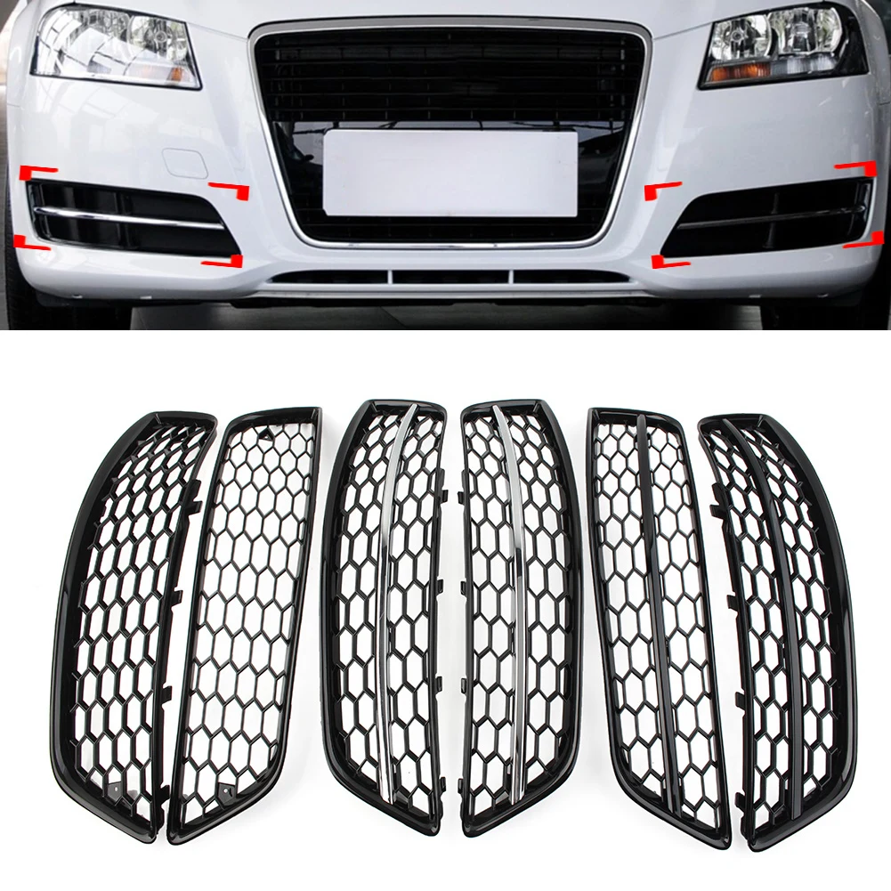 

1 Pair Car Front Bumper Honeycomb Mesh Fog Light Grille Cover Without Fog Light Hole For Audi A3 8P 2009-2013 Gloss Black