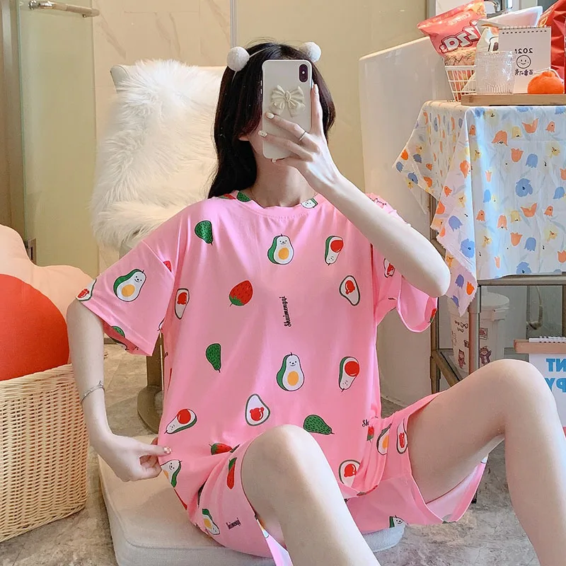 Women's Pajamas Set Summer Leisure Elastic Waist Woman Sleepwear Short Sleeve Nightwear Cute Print Pijama Pant Homewear Clothes
Women's Pajamas Set Summer Leisure Elastic Waist Woman Sleepwear Short Sleeve Nightwear Cute Print Pijama Pant Homewear Clothes