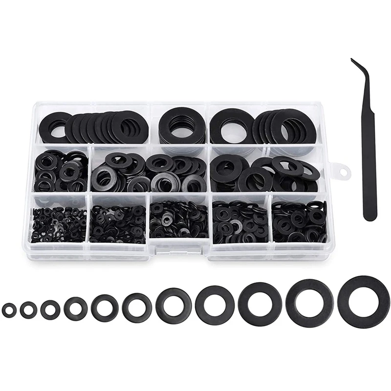 Flat Washers - 1080Pcs Washers 11 Sizes Alloy Steel Flat And Safety Washers, Black Washers Assortment Set
Flat Washers - 1080Pcs Washers 11 Sizes Alloy Steel Flat And Safety Washers, Black Washers Assortment Set