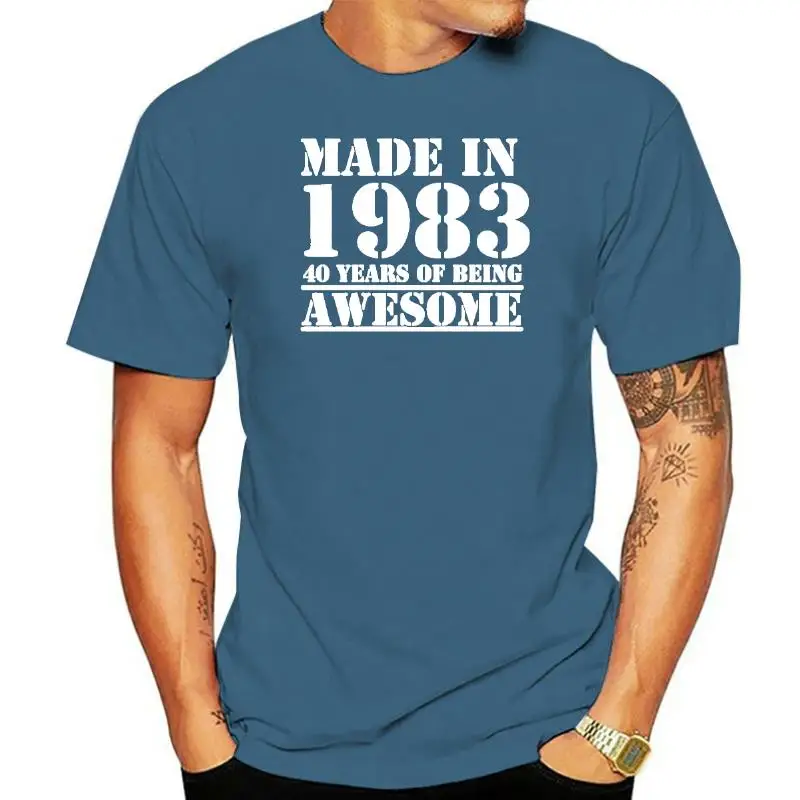 

Funny Made In 1983 39 Years of Being Awesome T-shirt Birthday Print Joke Husband Casual Short Sleeve Cotton T Shirts Men