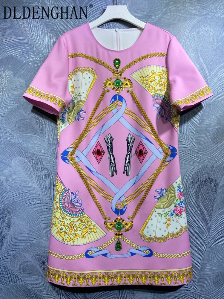 DLDENGHAN Fashion Designer Spring Short Dress Women O-Neck Short Sleeve Crystal Diamonds Vintage Print Mini Dresses
DLDENGHAN Fashion Designer Spring Short Dress Women O-Neck Short Sleeve Crystal Diamonds Vintage Print Mini Dresses