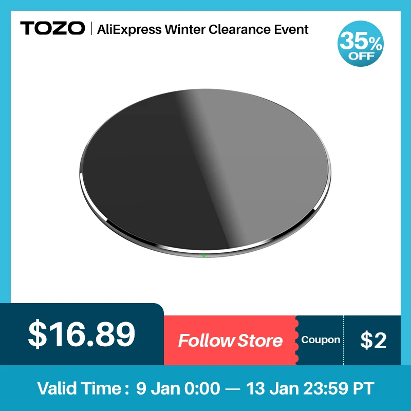 TOZO W3 Mini Wireless Charger Thinnest Fast Charging Pad with Aviation Aluminum Computer Numerical Control Technology Sleep-Frie
TOZO W3 Mini Wireless Charger Thinnest Fast Charging Pad with Aviation Aluminum Computer Numerical Control Technology Sleep-Frie
