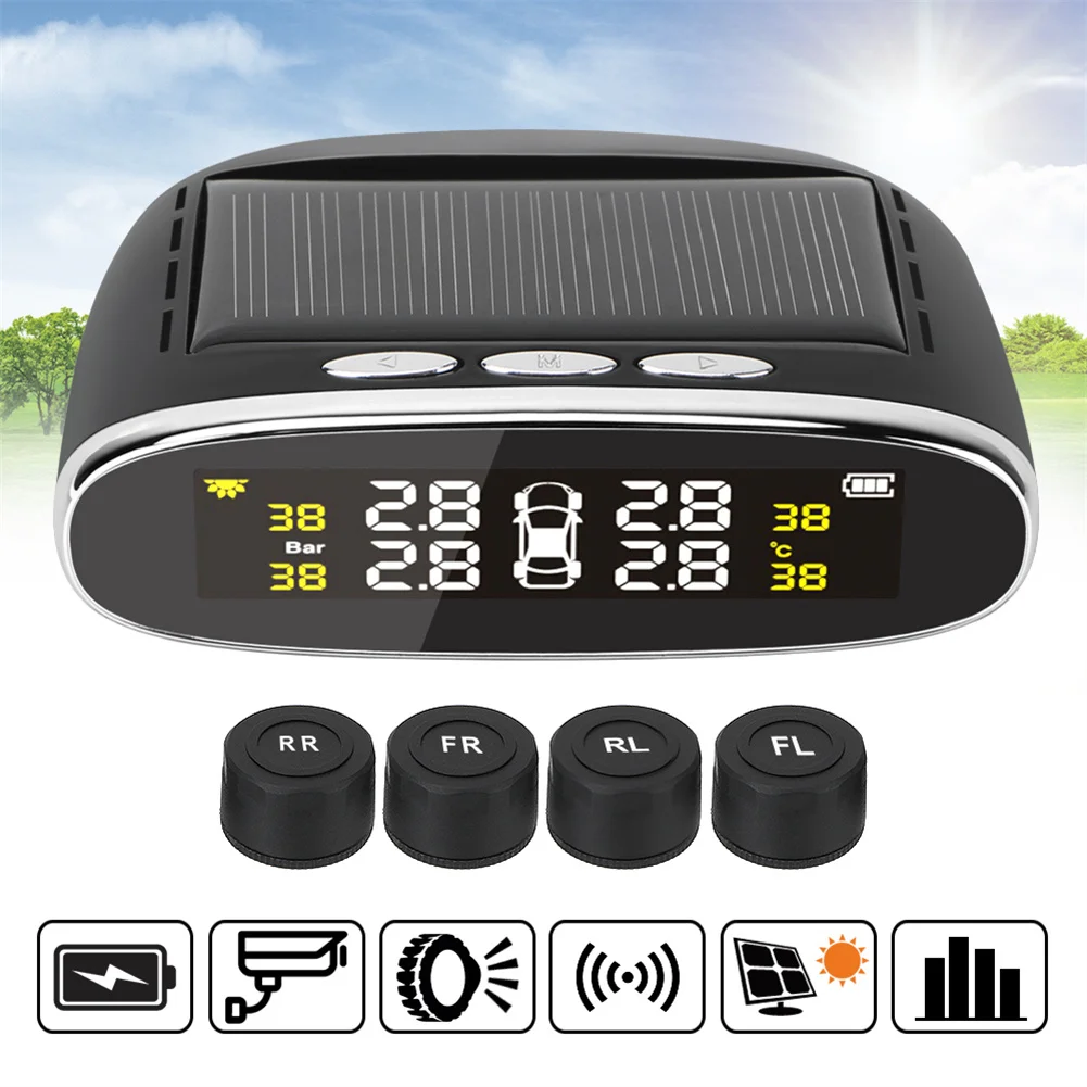 Solar Power Tire Pressure Monitor System Wireless Solar TPMS 4 External Sensor Auto Security Alarm Systems Tyre Pressure Warning
Solar Power Tire Pressure Monitor System Wireless Solar TPMS 4 External Sensor Auto Security Alarm Systems Tyre Pressure Warning
