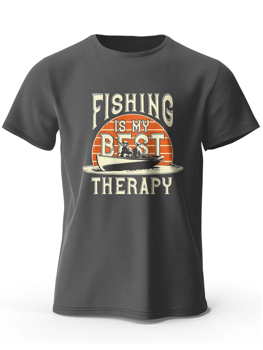 

Мужская классическая футболка BOLF с принтом «рыбалка-моя лучшая терапия», модные топы из 100% хлопка с короткими рукавами, футболки