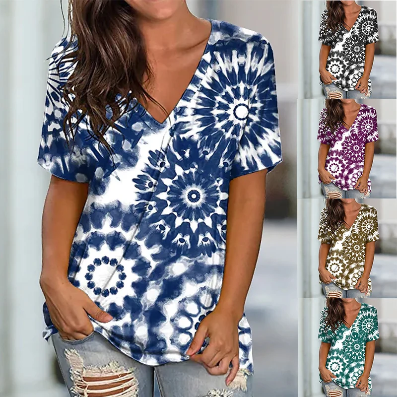 Women's T-Shirt Graphic Colorblock Geometric Print Short Sleeve T-Shirt V-Neck Basic Vintage Boho Top Blue Black/3D Print
Women's T-Shirt Graphic Colorblock Geometric Print Short Sleeve T-Shirt V-Neck Basic Vintage Boho Top Blue Black/3D Print