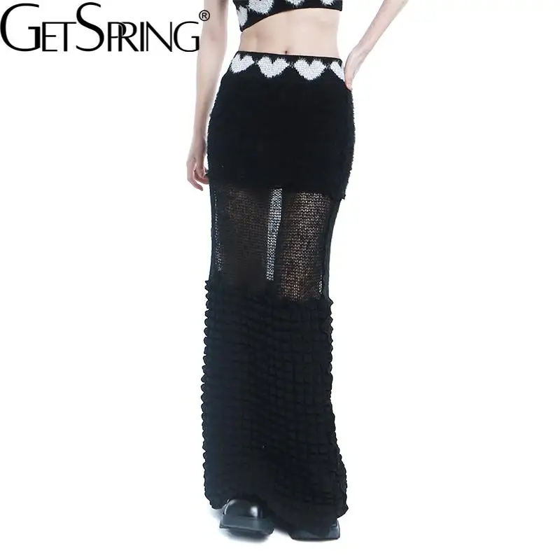 GetSpring Women Skirt Temperament High Waist Love Heart Jacquard Perspective Long Black Knitted Pencil Skirts Spring Summer 2022
GetSpring Women Skirt Temperament High Waist Love Heart Jacquard Perspective Long Black Knitted Pencil Skirts Spring Summer 2022