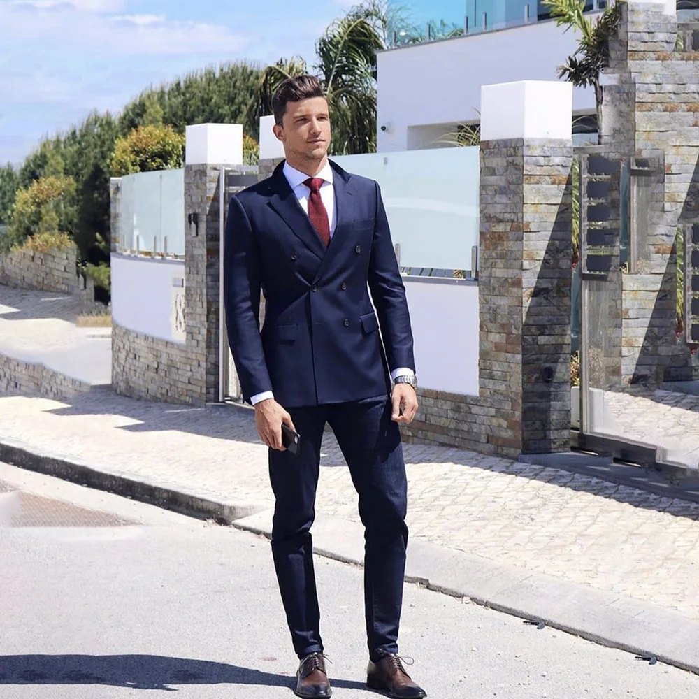 Navy Blue Double Breasted Tuxedo For Groom Wedding 2 Piece Jacket Pants Set Male Classic Formal Business Men Suits Costume Homme
Navy Blue Double Breasted Tuxedo For Groom Wedding 2 Piece Jacket Pants Set Male Classic Formal Business Men Suits Costume Homme