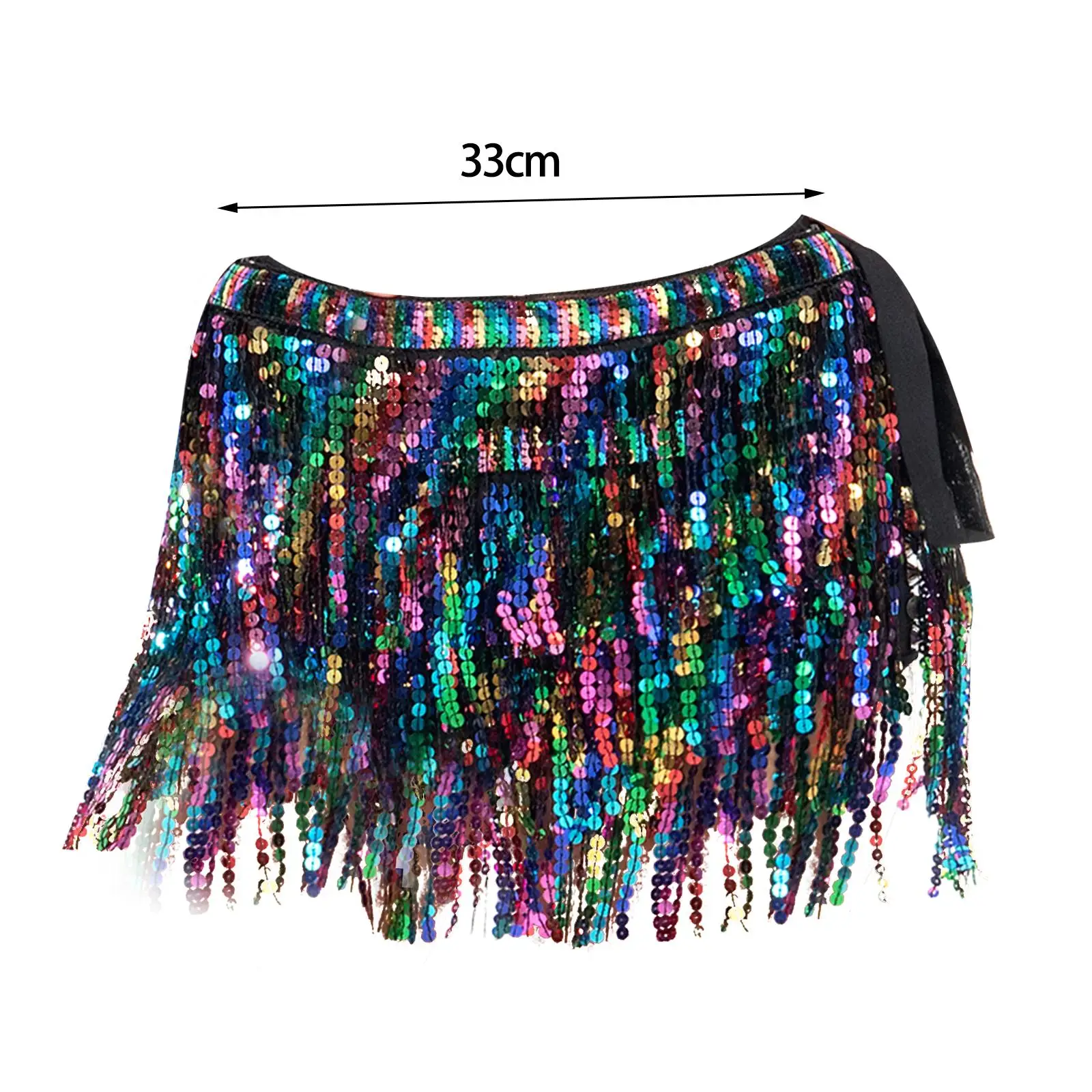 

Tassel Scarf Belt Outfits Sparkly Costume Women Belly Dance Hip Skirt Sequin Wrap for Rumba Stage Performance Rave Tango Cha Cha