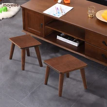 Solid Wooden Stool Furniture Step Stool Stackable Square Stool Living Room Vanity Chair Nordic Furniture Stool Chair Poef Zwart