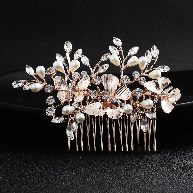 

Female Tiara Hair Comb Hair Fork With Sparkling Pearls Crystals Leaves Headwear For Banquet Wedding Dresses Skirts
