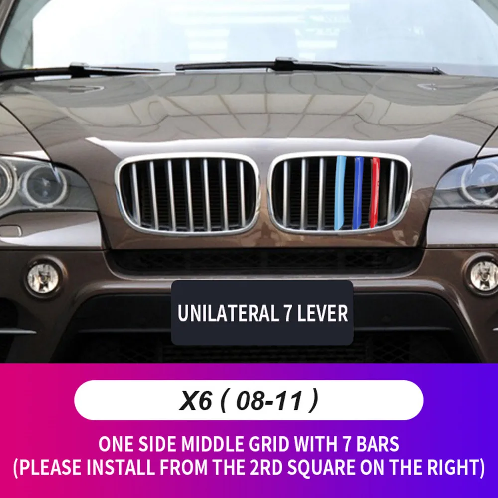 

3pcs For BMW X6 E71 2008-2011 Car Front Grille Inserts Trims Strips M Color Sports Buckle Grill Cover Clip Styling Accessories