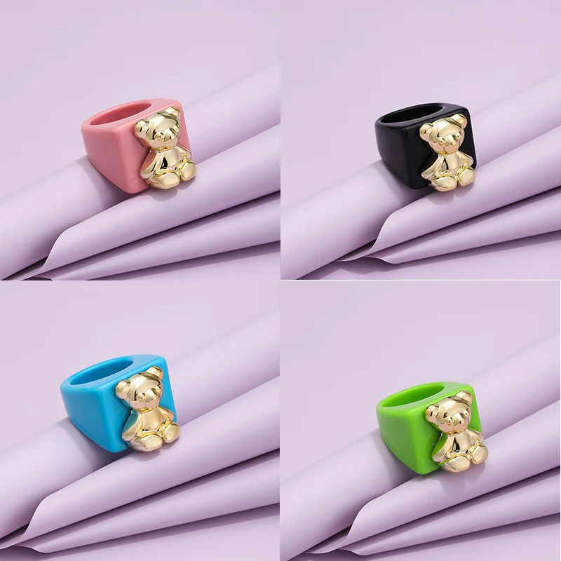 New Transparent White Black Resin Acrylic Geometric Square Y2K Bear Rings Cartoon for Women Girls Travel Jewelry Gift for Friend
New Transparent White Black Resin Acrylic Geometric Square Y2K Bear Rings Cartoon for Women Girls Travel Jewelry Gift for Friend