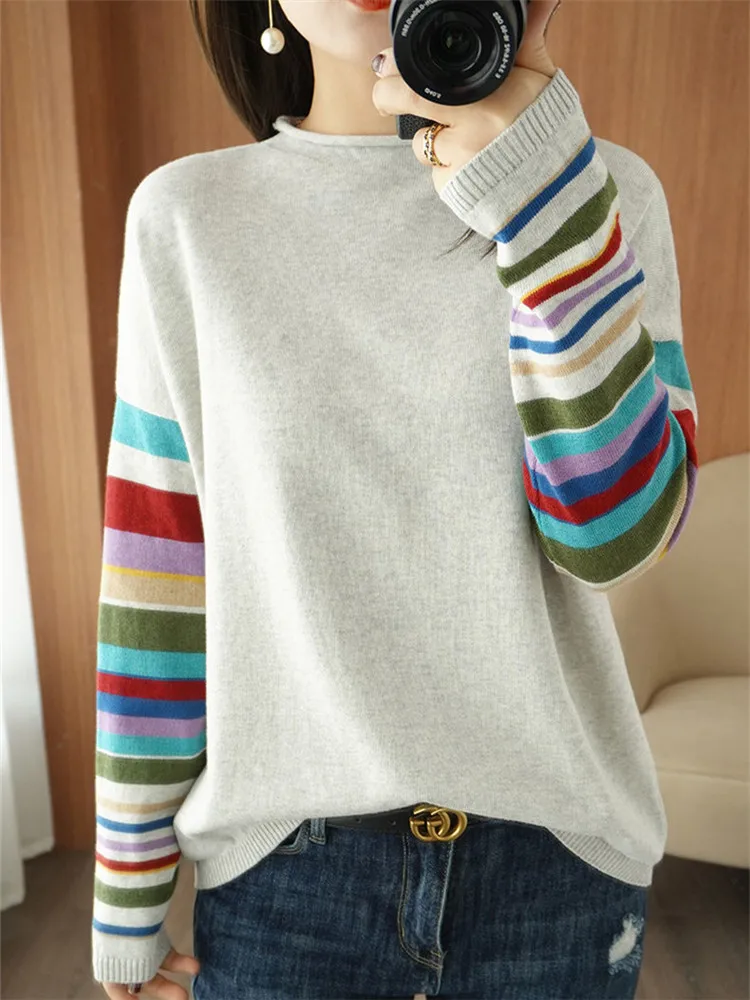Sweater Female Spring Autumn New Round Neck Contrast Color Striped Pullover Fashion Commuter Knitted Bottoming Women's Clothing
Sweater Female Spring Autumn New Round Neck Contrast Color Striped Pullover Fashion Commuter Knitted Bottoming Women's Clothing