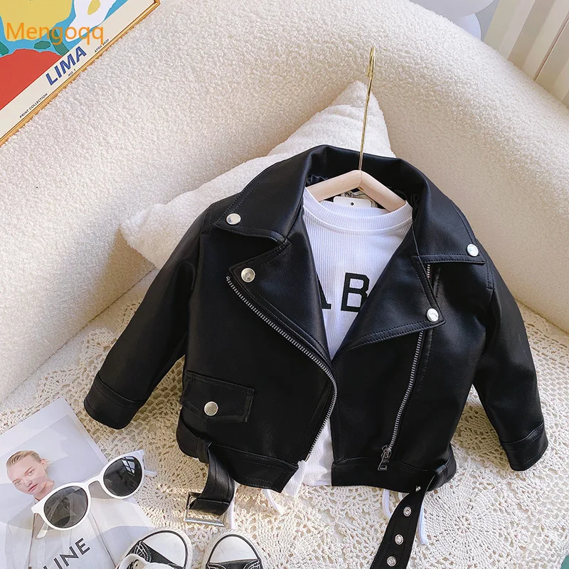 

Kids Baby Princess Solid Full Sleeve Zipper Leather Top Jacket Children Fasshion Girls Coat Outwear Buttons 2-8Y 바람막이 Girl Coat