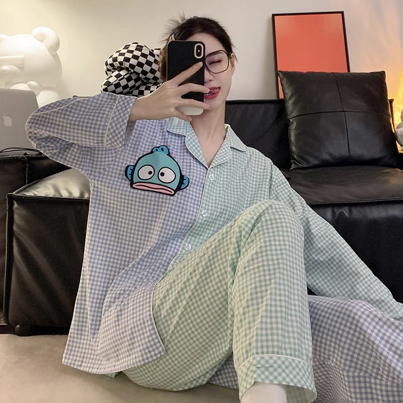 Sanrio Hangyodon Plaid Sleepwear Women Pajama Sets Pocket Long Pants Sets 2 Pieces Korean Style Full Sleeve Autumn Night Wears
Sanrio Hangyodon Plaid Sleepwear Women Pajama Sets Pocket Long Pants Sets 2 Pieces Korean Style Full Sleeve Autumn Night Wears