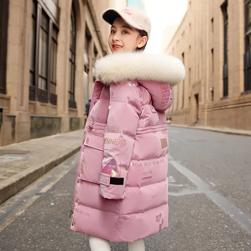 

Зимняя детская парка, длинная пуховая куртка, детская одежда, куртка для девочек, корейское пальто, комбинезон, верхняя одежда, пальто с меховым воротником