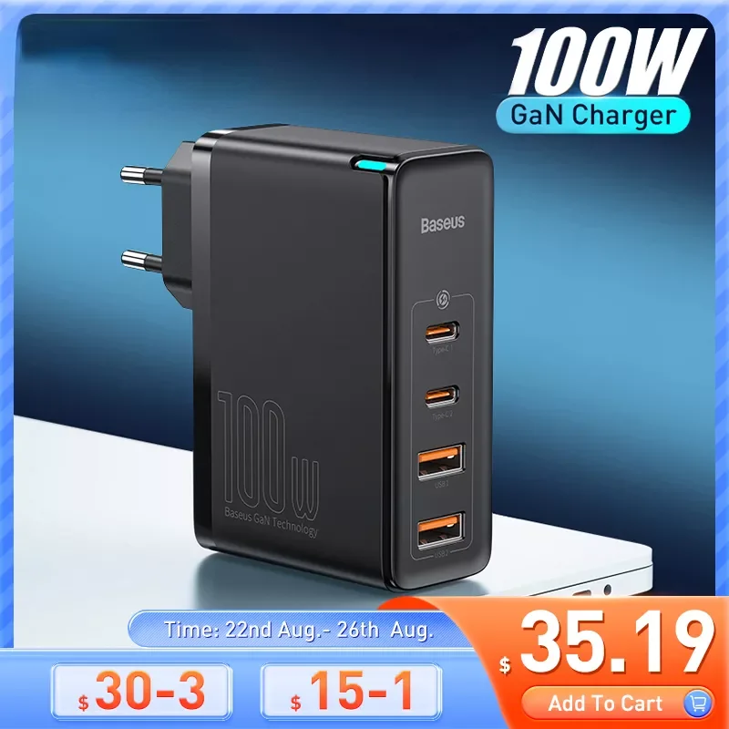 GaN Charger 100W USB Type C PD Fast Charger with Quick Charge 4.0 3.0 USB Phone Charger For MacBook Laptop Smartphone
GaN Charger 100W USB Type C PD Fast Charger with Quick Charge 4.0 3.0 USB Phone Charger For MacBook Laptop Smartphone