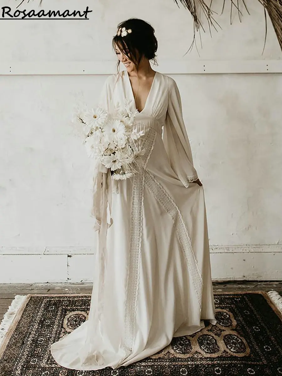Bohemian V-Neck Empire A-Line Wedding Dresses Long Sleeve Appliques Lace Country Boho Bridal Gowns
Bohemian V-Neck Empire A-Line Wedding Dresses Long Sleeve Appliques Lace Country Boho Bridal Gowns