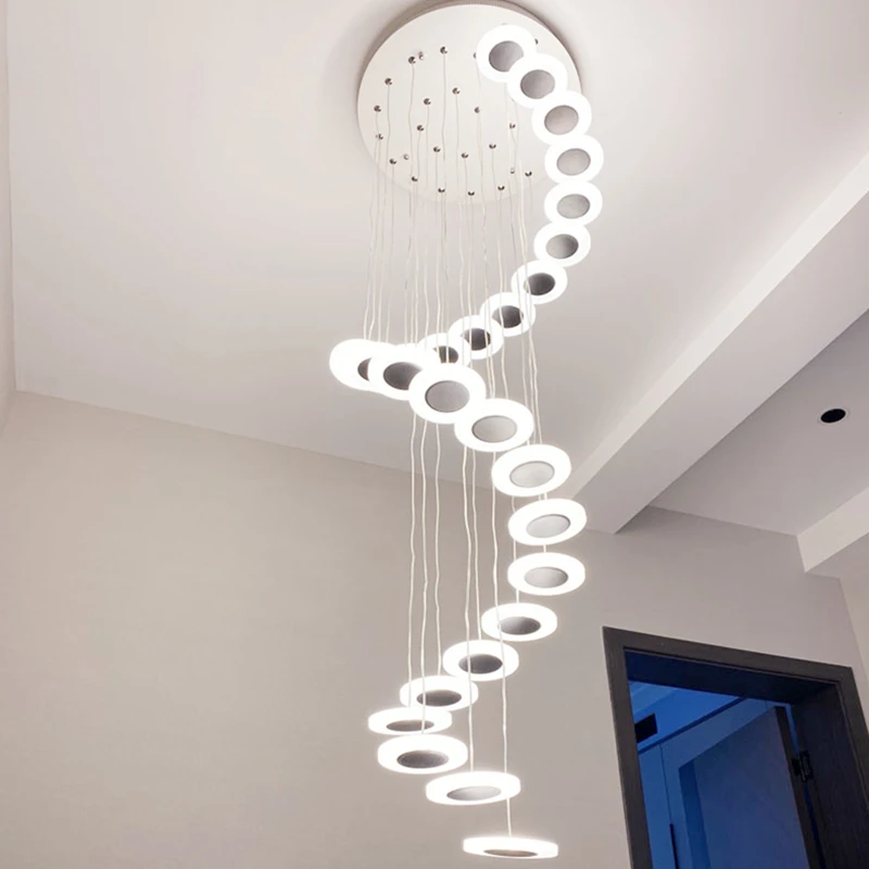 

Акриловая Светодиодная потолочная люстра, роскошные золотые подвесные лампы для лестницы, современные круглые креативные длинные светильники для помещений