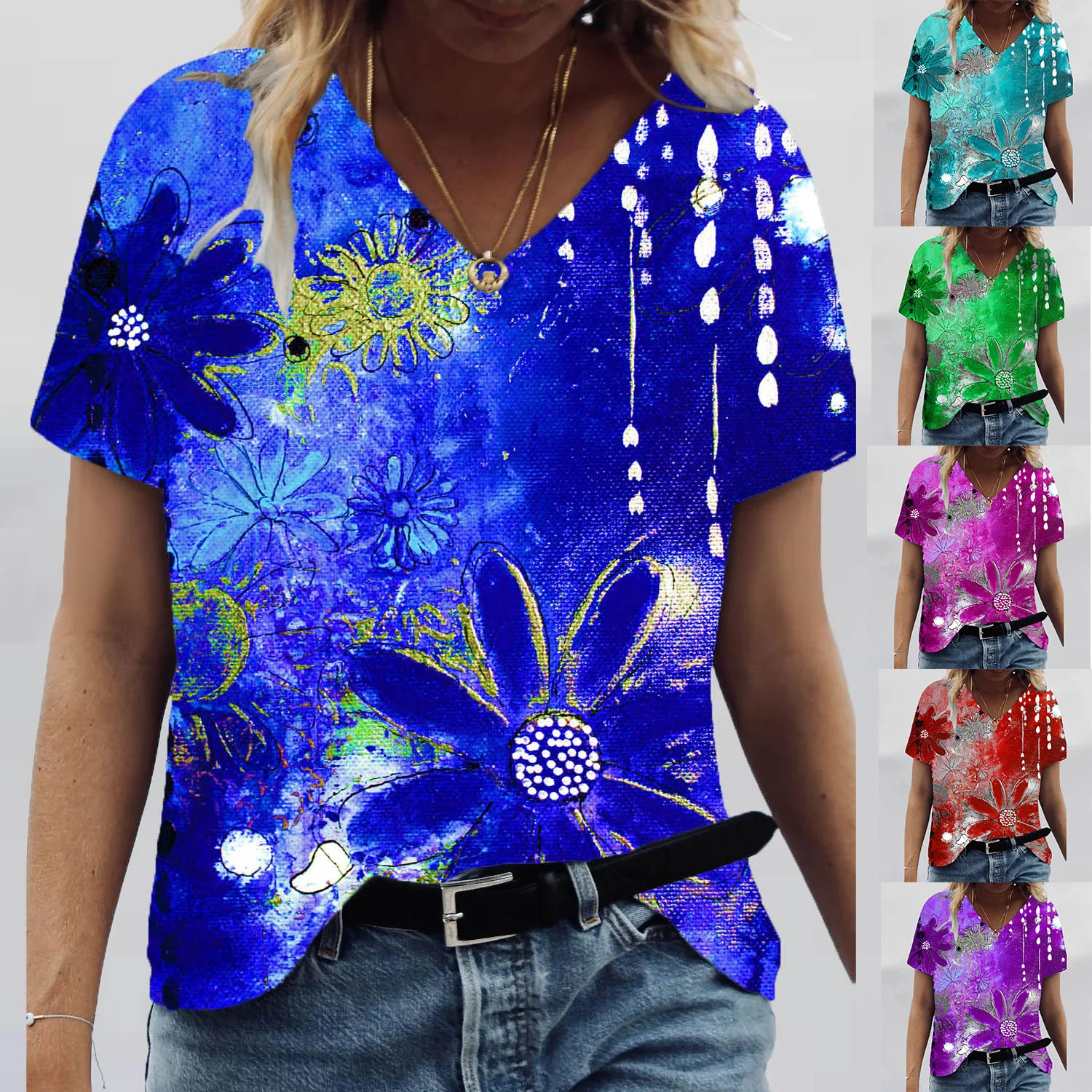 New Women Fashion Floral Printed T-shirt Plus Size Tops Casual Short Sleeve V-neck Shirt Summer Loose Oversize Print Pullover
New Women Fashion Floral Printed T-shirt Plus Size Tops Casual Short Sleeve V-neck Shirt Summer Loose Oversize Print Pullover