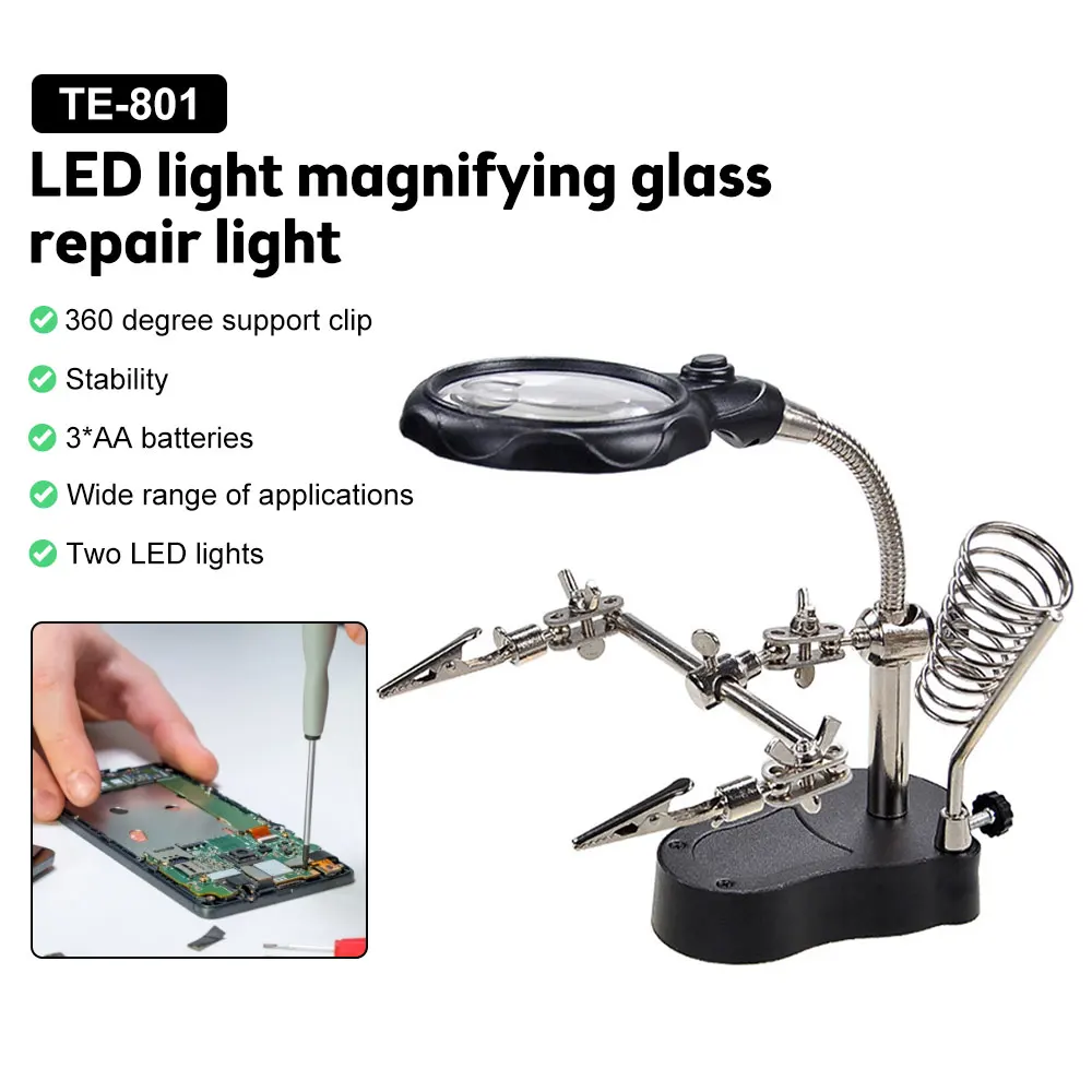 K50 Hand Clip Clamp LED Magnifying Glass Soldering Iron Stand Magnifier Welding Rework Repair Holder Tools DIY Auxiliary Clamp
K50 Hand Clip Clamp LED Magnifying Glass Soldering Iron Stand Magnifier Welding Rework Repair Holder Tools DIY Auxiliary Clamp