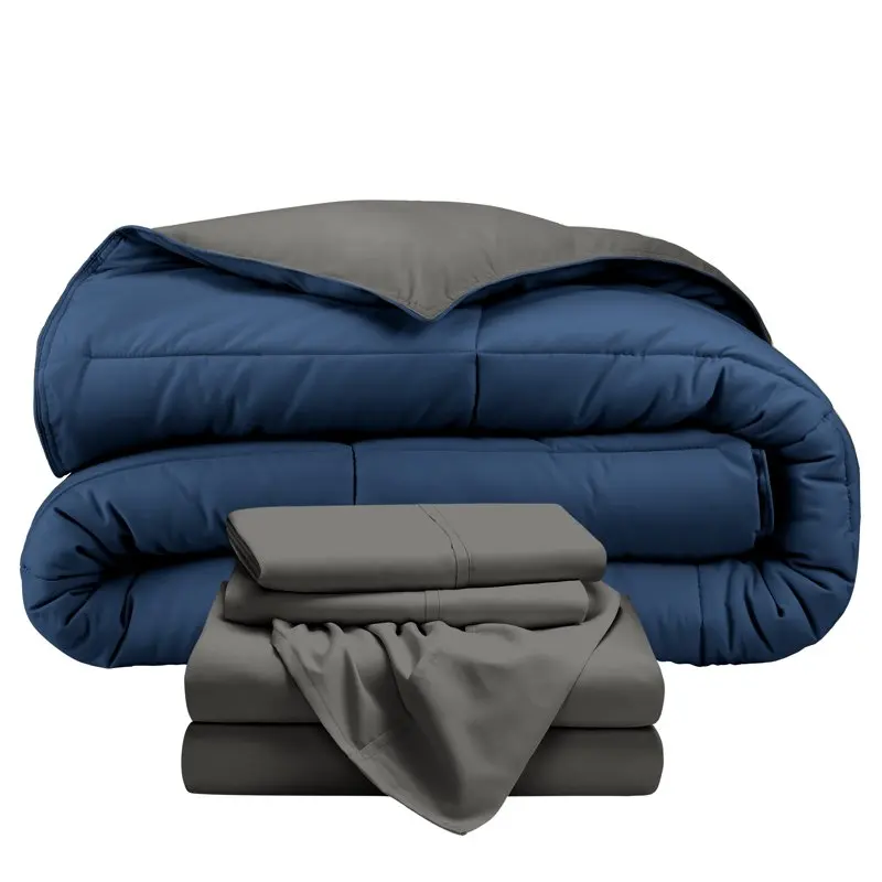5-Piece Reversible Bed-in-a-Bag, Queen, Dark Blue/Gray Comforter with Gray Sheet Set
5-Piece Reversible Bed-in-a-Bag, Queen, Dark Blue/Gray Comforter with Gray Sheet Set