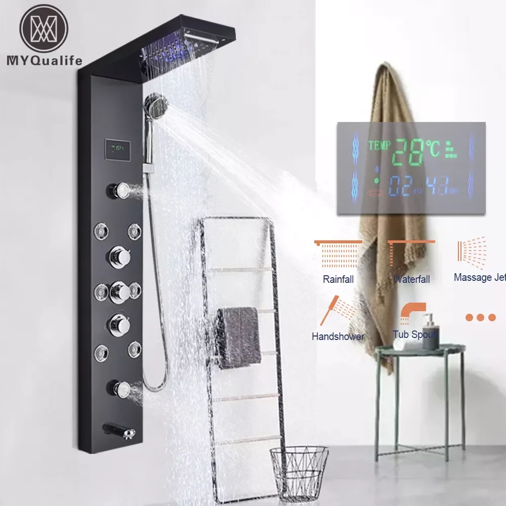 LED Light Shower Panel Waterfall Rain Digital Display Shower Faucet Set SPA Massage Jet Bathroom Column Mixer Tap Tower System
LED Light Shower Panel Waterfall Rain Digital Display Shower Faucet Set SPA Massage Jet Bathroom Column Mixer Tap Tower System