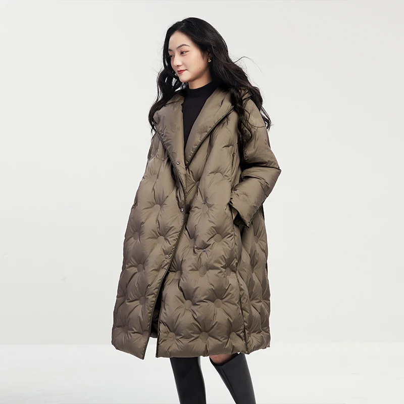 High Quality Loose Hood Long Jackets for Women 90% White Duck Down High Street Covered Button Wide-waisted Coat
High Quality Loose Hood Long Jackets for Women 90% White Duck Down High Street Covered Button Wide-waisted Coat