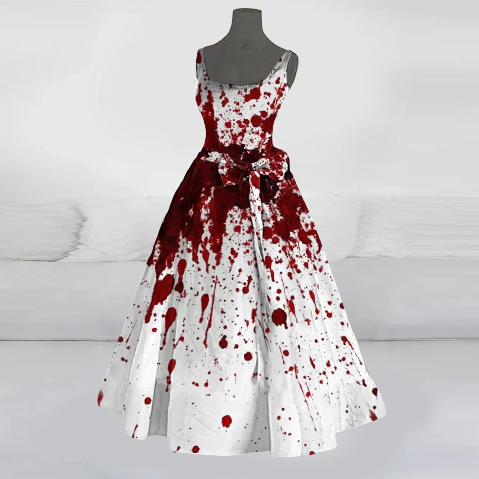 

Chic Halloween Costumes For Women Bloody Ghost Print Flared Dress Sleeveless Tunic Sexy Cocktail Dress Wedding Guest Dresses