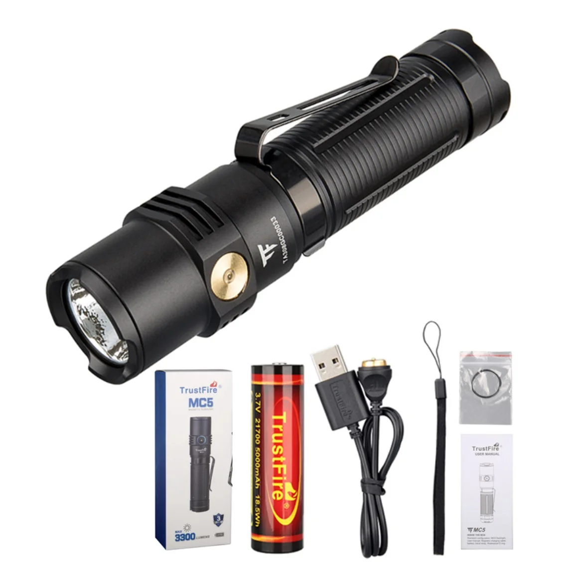 

Trustfire MC5 EDC Power Torch Lighter 3300LM Rechargeable Led Flashlights With Magnetic +21700 Battery for Self Defense Hiking