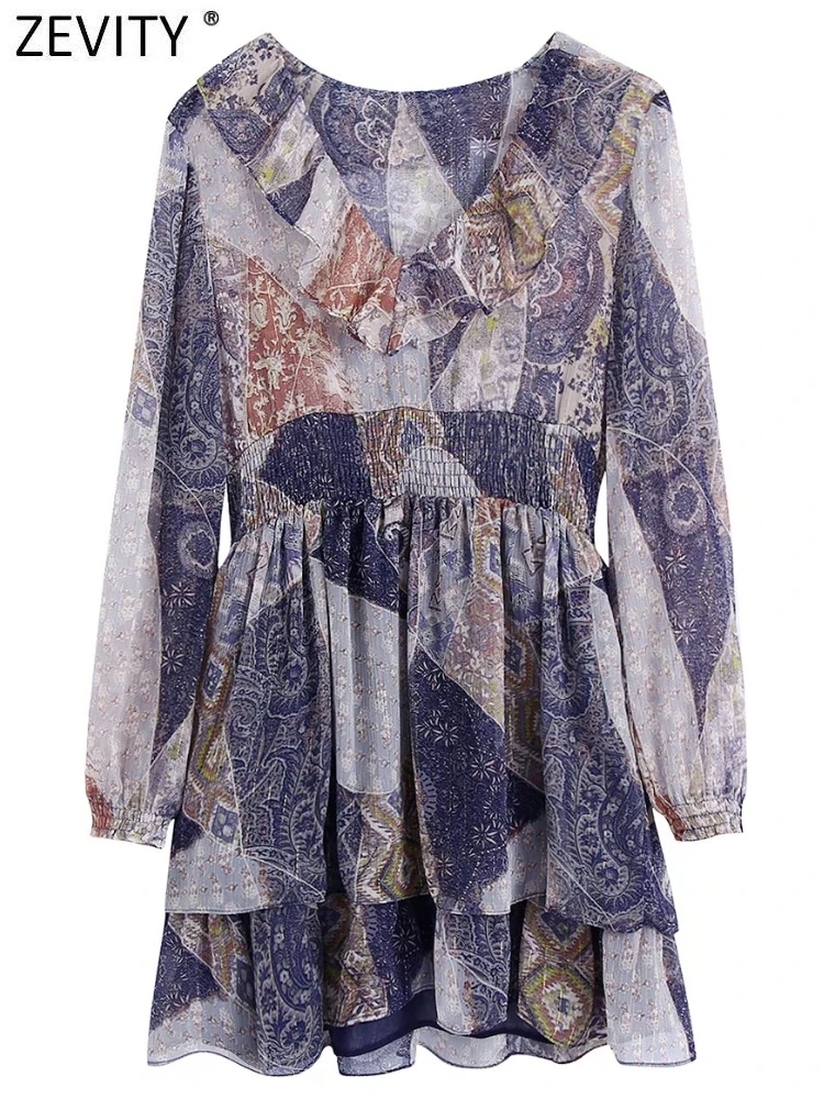 ZEVITY Women Vintage Color Matching Geometric Print Chiffon Dress Female Chic V Neck Cascading Ruffles Casual Vestidos DS9355
ZEVITY Women Vintage Color Matching Geometric Print Chiffon Dress Female Chic V Neck Cascading Ruffles Casual Vestidos DS9355