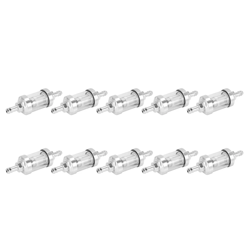 

20X Universal Chrome Glass Fuel Petrol Crude Oil Engine Inline Filter 5/16 Inch 8Mm Silver For Motorcycles