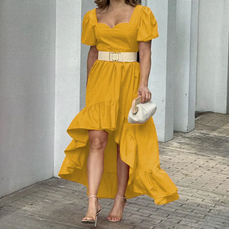 Elegant Solid Color Puff Short Sleeve Dress New Square Neck Ruffles Party Dress Summer Fashion Belt Pleated Vacation Beach Dress
Elegant Solid Color Puff Short Sleeve Dress New Square Neck Ruffles Party Dress Summer Fashion Belt Pleated Vacation Beach Dress