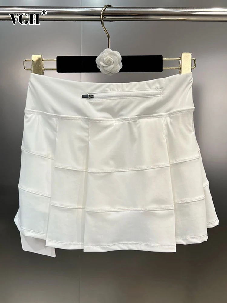 

VGH Solid Folds Irregual Hem Skirt For Women High Waist Terried Spliced Zipper A Line Mini Slimming Skirts Female Fashion New
