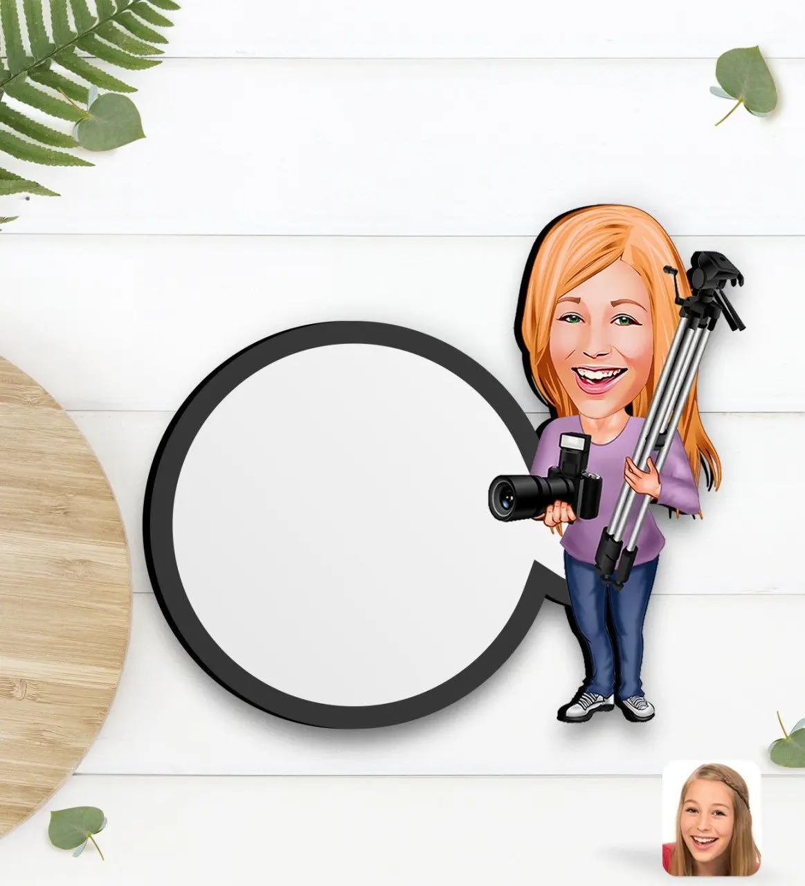 Персонализированный женский фотограф карикатура деревянная чашка altlığ1 
Персонализированный женский фотограф карикатура деревянная чашка altlığ1