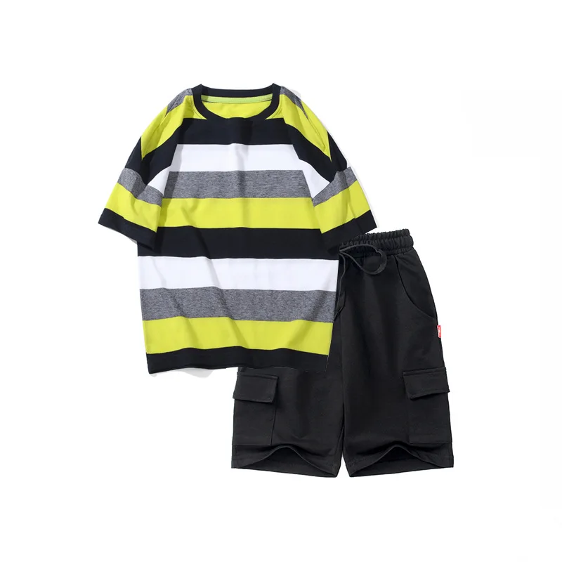 Boys Summer Clothing Set Short Sleeve T-shirt Cargo Pants Two Pieces Teen Kids Outfits Sport Casual Striped Children's Clothes
Boys Summer Clothing Set Short Sleeve T-shirt Cargo Pants Two Pieces Teen Kids Outfits Sport Casual Striped Children's Clothes